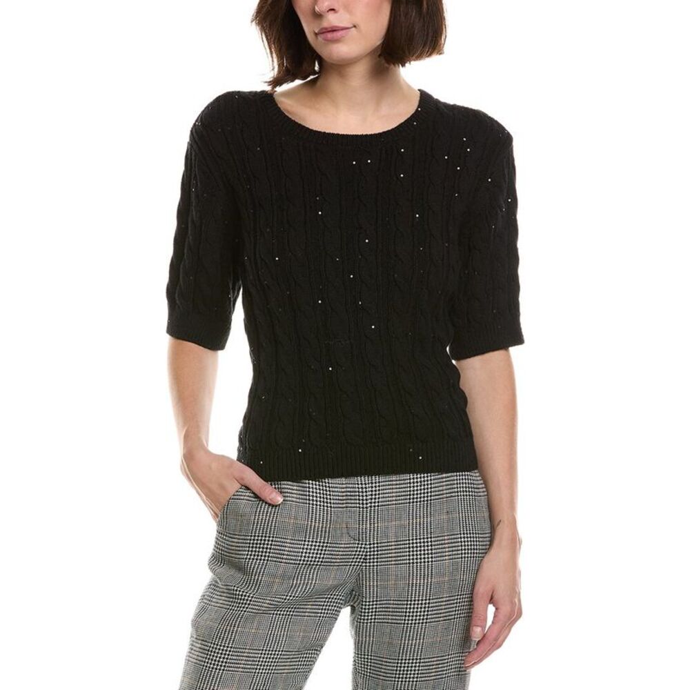 Frame Denim Womens Frame The Sequin Gathered Sweater, Black